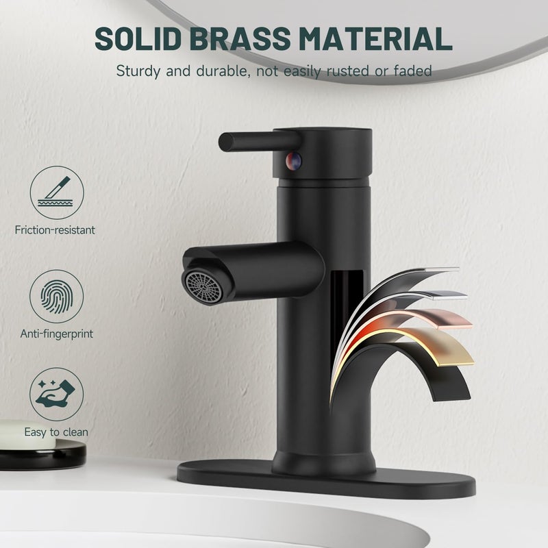 Green Spring Black Bathroom Faucet, Greenspring Bathroom Sink Faucet, Single Handle One Hole Bathroom Faucets, Farmhouse Lavatory Basin Vanity Sink Faucet with Supply Line, Brass - Image 4